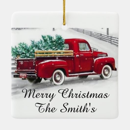 赤トラックモノグラムのクリスマスアクリルオーナメント セラミックオーナメント (裏面)