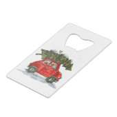 赤トラック乗りのゴルデンドルクリスマスメリークリスマス クレジットカード栓抜き (正面アングル)