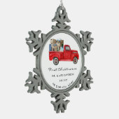 赤トラック夫妻の新しいホーム初めてのクリスマス スノーフレークピューターオーナメント (左)