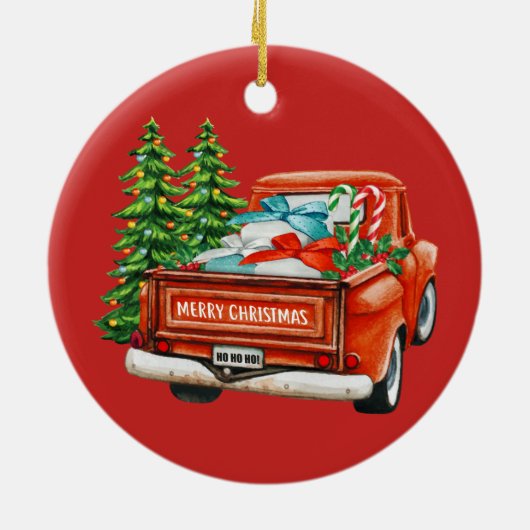 赤トラック松の木クリスマス セラミックオーナメント (裏面)