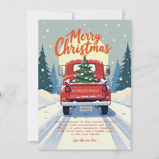 赤トラック素朴のクリスマスカード シーズンカード (正面)