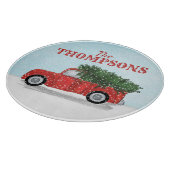 赤トラック雪クリスマスツリーパーソナライズされた カッティングボード (角)