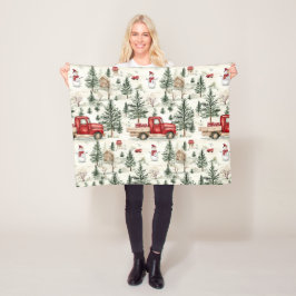 赤トラック(ギフトと雪だるまベビー) フリースブランケット
