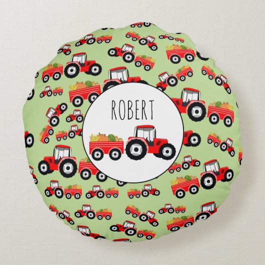 赤トラパーソナライズされたクタートラック農作物 ラウンドクッション (裏面)