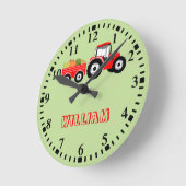 赤トラパーソナライズされたクタートラック農作物 ラウンド壁時計 (傾斜)