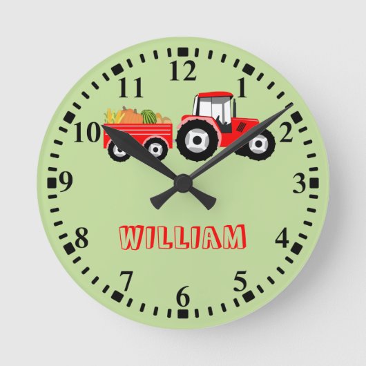 赤トラパーソナライズされたクタートラック農作物 ラウンド壁時計 (正面)