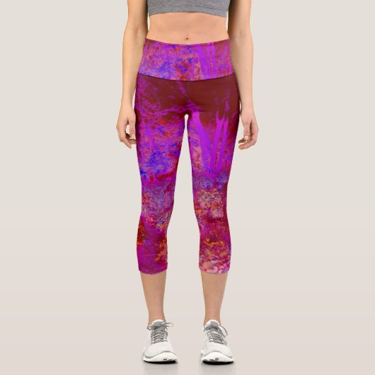 赤トリップ（幻覚体験）のようなとマゼンタの印象派の風景 カプリレギンス (正面)