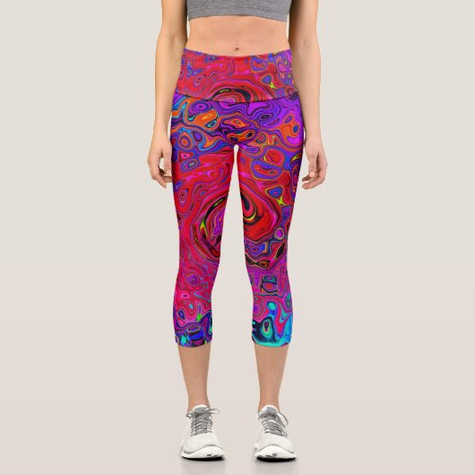 赤トリップ(幻覚体験)のような紫抽象芸術レトロ液スワール カプリレギンス (正面)