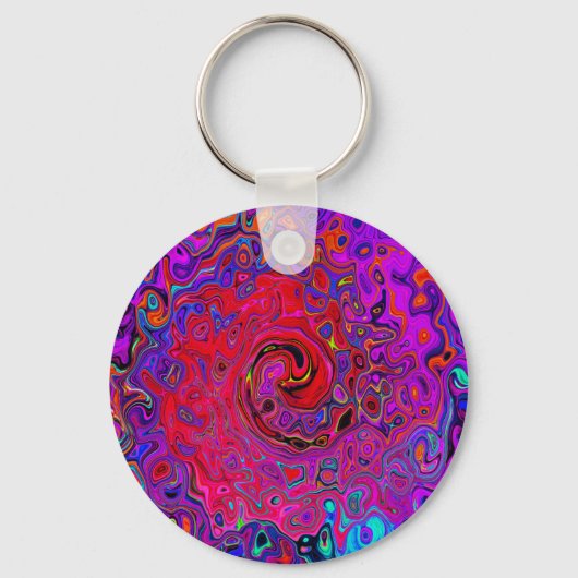 赤トリップ(幻覚体験)のような紫抽象芸術レトロ液スワール キーホルダー (正面)