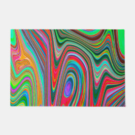 赤トリップ（幻覚体験）のような、緑、青の抽象芸術Groovy Art ドアマット