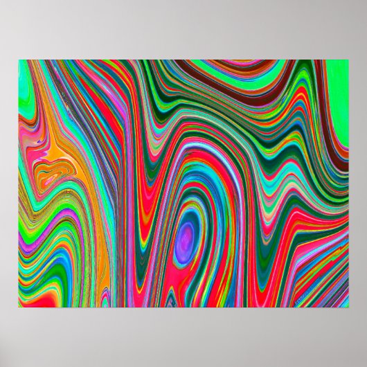 赤トリップ（幻覚体験）のような、緑、青の抽象芸術Groovy Art ポスター (正面)