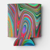 赤トリップ（幻覚体験）のような、緑、青の抽象芸術Groovy Art 缶クーラー (正面)