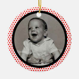 赤ドット黒トリムフォトフレーム セラミックオーナメント