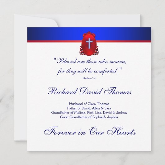 赤ネイビーブルークロス愛の記憶のメモリアル 招待状 (裏面)