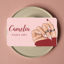 赤ネイルアーティストサロンQrコードピンク名刺 名刺