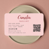 赤ネイルアーティストサロンQrコードピンク名刺 名刺