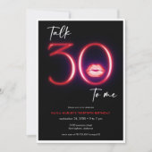 赤ネオンミニマルクモダンリップトークサーティ誕生日 招待状 (正面)