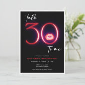 赤ネオンミニマルクモダンリップトークサーティ誕生日 招待状 (スタンド正面)