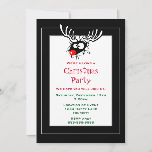 赤ノーズ熱狂するトナカイのクリスマスパーティー 招待状 (裏面)