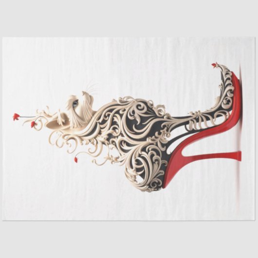 赤ハイヒールで絡み合ったデカップキャット 薄葉紙 (正面)