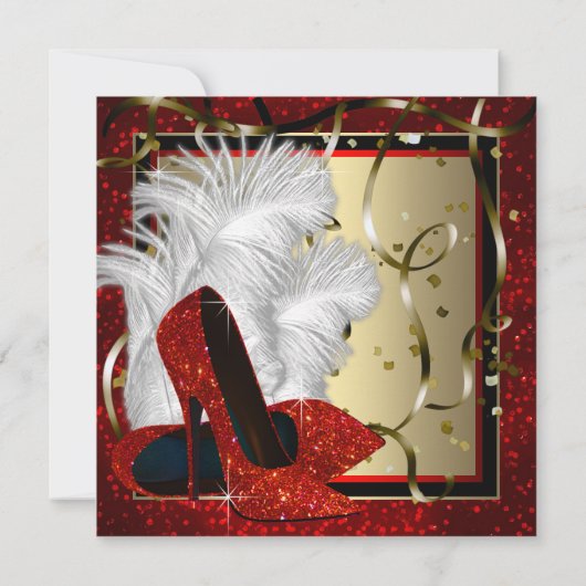 赤ハイヒール任意の番号レッドブラック金ゴールド誕生日 招待状
