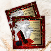 赤ハイヒール任意の番号レッドブラック金ゴールド誕生日 招待状