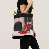 赤ハイヒール靴とパーズトートバッグ トートバッグ (クローズアップ)