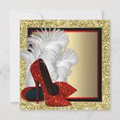 赤ハイヒール靴任意の数の誕生日パーティー 招待状 (裏面)