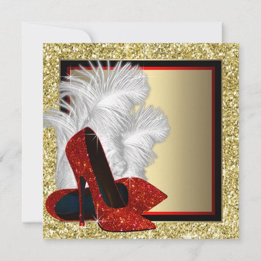 赤ハイヒール靴任意の数の誕生日パーティー 招待状 (裏面)