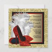 赤ハイヒール靴任意の数の誕生日パーティー 招待状 (正面)