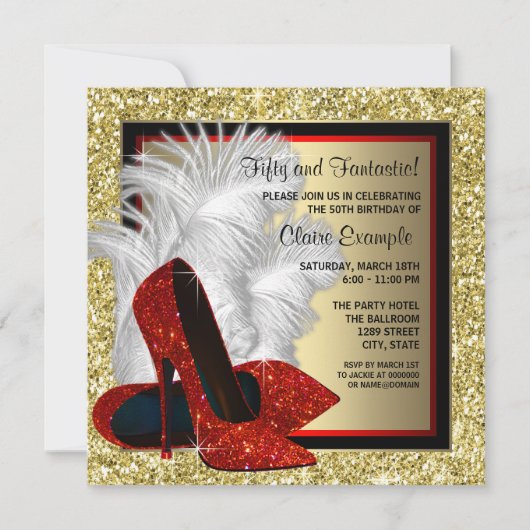 赤ハイヒール靴任意の数の誕生日パーティー 招待状 (正面)