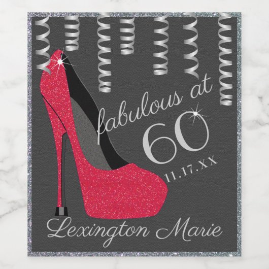 赤ハイヒール60thバースデーパーティーワきらめくインo ワインラベル (シングルラベル)