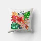 赤ハイビスカスの花とモンステラ離れの花 クッション (裏面)