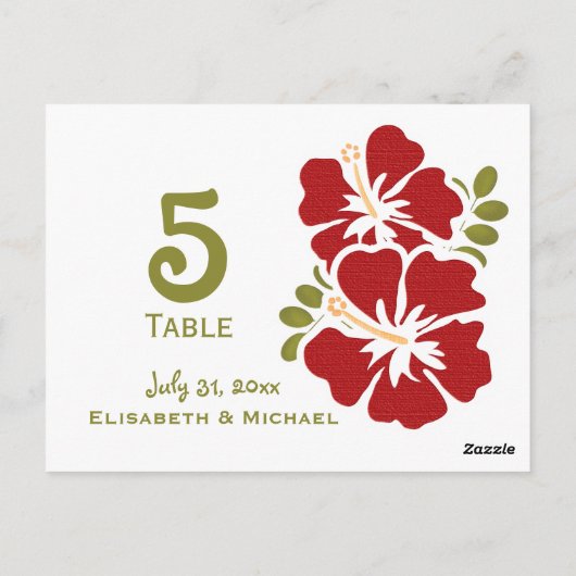 赤ハイビスカスウェディングレセプションテーブルナンバーカード ポストカード (裏面)
