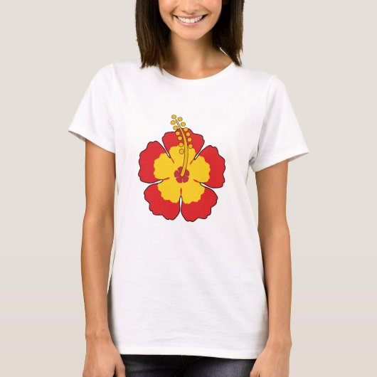 赤ハイビスカス熱帯花 Tシャツ (正面)
