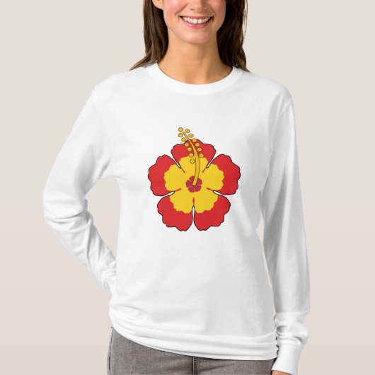 赤ハイビスカス熱帯花 Tシャツ (正面)