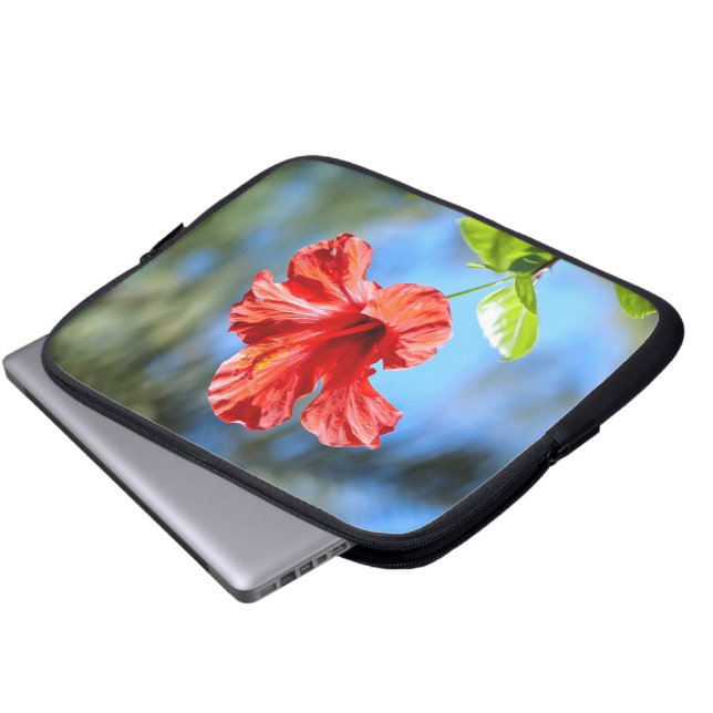 赤ハイビスカス ラップトップスリーブ (正面下部)