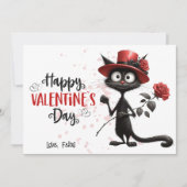 赤ハッピーバレンタインデーのかわいい黒猫 シーズンカード (正面)