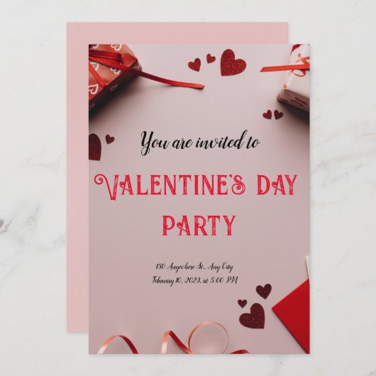 赤ハッピーバレンタインデーモダンカード サンキューカード (正面/裏面)