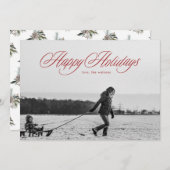 赤ハッピーホリデーズカリグラフィクリスマスカード シーズンカード (正面/裏面)