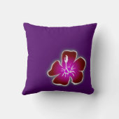 赤ハワイアンハイビスカスフラワーオンパープルピロー クッション (裏面)