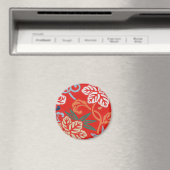 赤ハワイアン日本の着物デザインフローラ マグネット (インサイチュ (食洗機))