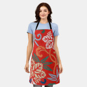 赤ハワイアン日本の着物:ヴィンテージフローラ エプロン (着用した状態)