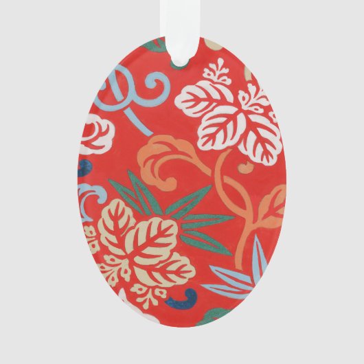赤ハワイアン日本の着物:ヴィンテージフローラ オーナメント (正面)