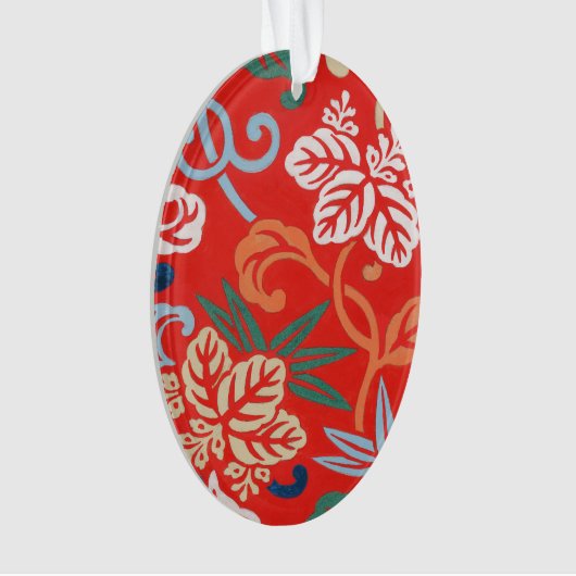 赤ハワイアン日本の着物:ヴィンテージフローラ オーナメント (正面)