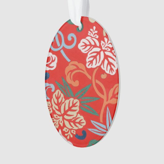 赤ハワイアン日本の着物：ヴィンテージフローラ オーナメント (正面)