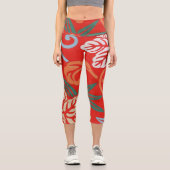 赤ハワイアン日本の着物：ヴィンテージフローラ カプリレギンス (正面)