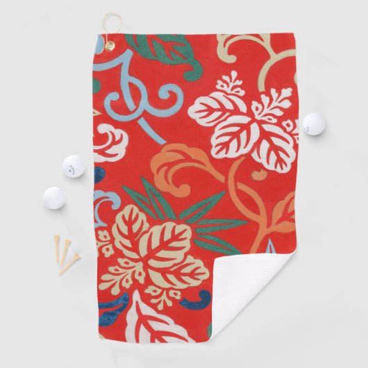 赤ハワイアン日本の着物:ヴィンテージフローラ ゴルフタオル (インサイチュ)