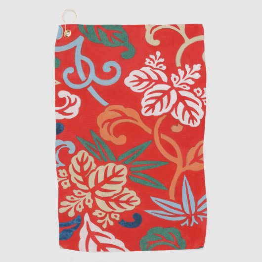 赤ハワイアン日本の着物：ヴィンテージフローラ ゴルフタオル (正面)