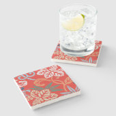赤ハワイアン日本の着物：ヴィンテージフローラ ストーンコースター (横)